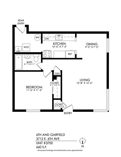 Floor plan for 1 bed, 1 bath, 700 sqft